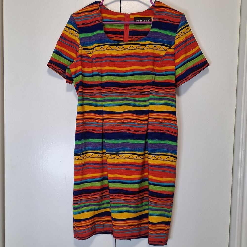Sag Harbor Vintage Multicolor Geometric Pattern Dress Size 8 Petite